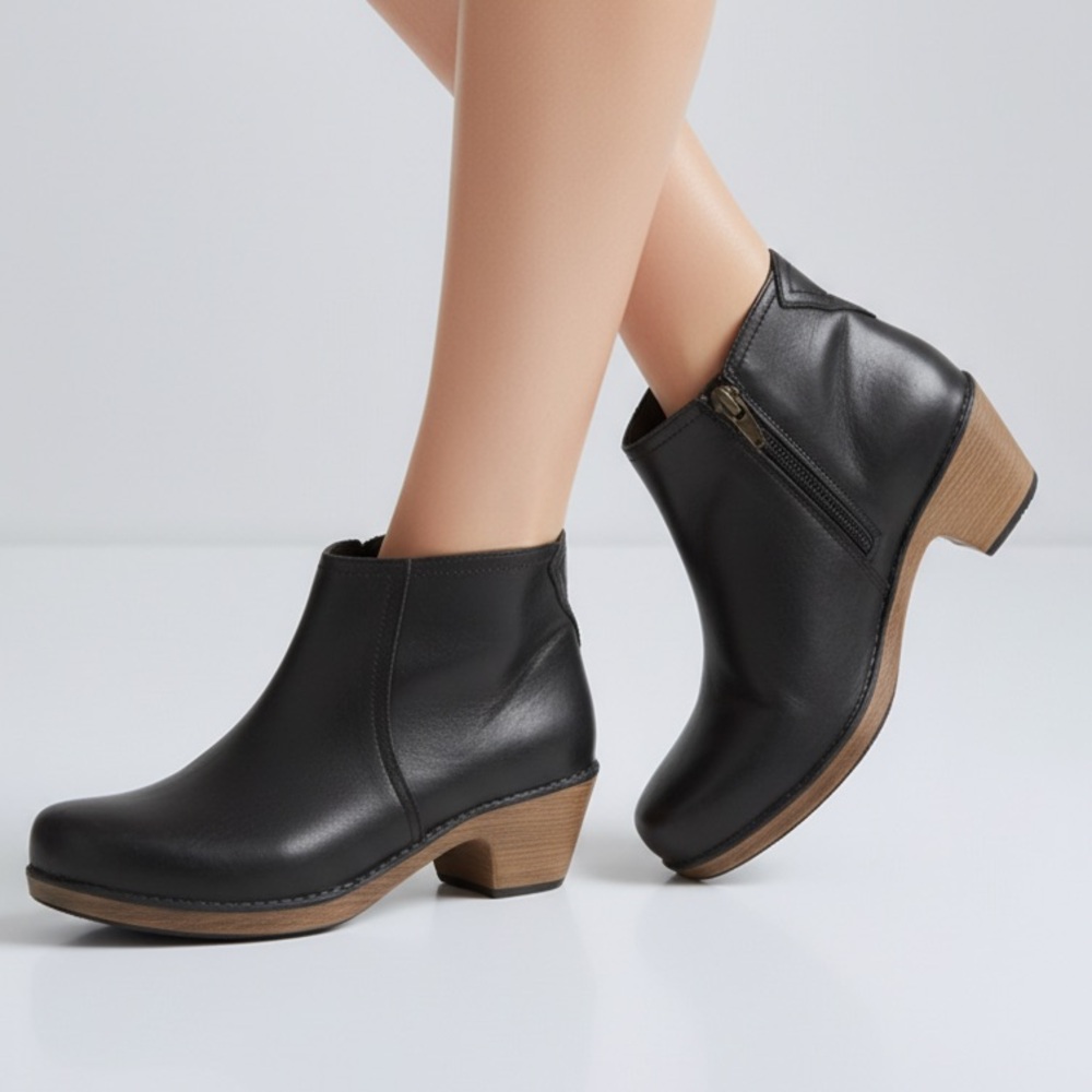 Dansko Comfort Black Leather Ankle Boots‎  Wooden Heel Size 6.5
